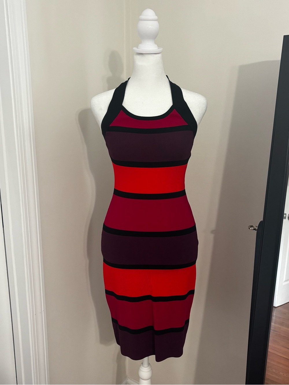 Express Striped Halter Midi Dress in Orange and Purple